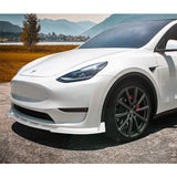 2020 - 2024 Tesla Model Y STP-Style Painted White 3pcs Front Bumper Body Spoiler Splitter Lip Kit with 4 pcs Bolt Caps