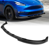 2020 - 2025 Tesla Model Y STP-Style Unpainted Black 3pcs Front Bumper Body Spoiler Splitter Lip Kit with 4 pcs Bolt Caps