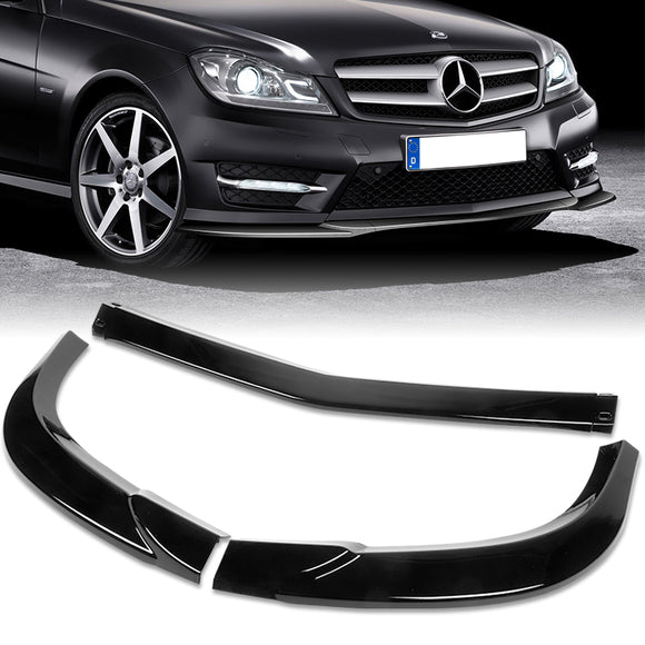 2011-2014 Mercedes C-Class W204 Sport Painted Black 3-Piece Front Bumper Body Spoiler Splitter Lip Kit with Leather Keychain