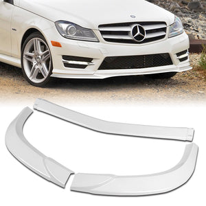 2011-2014 Mercedes C-Class W204 Sport Painted White 3-Piece Front Bumper Body Spoiler Splitter Lip Kit with Leather Keychain