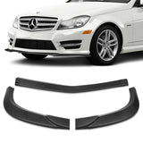 2011-2014 Mercedes C-Class W204 Sport Unpainted Matte Black 3-Piece Front Bumper Body Spoiler Splitter Lip Kit