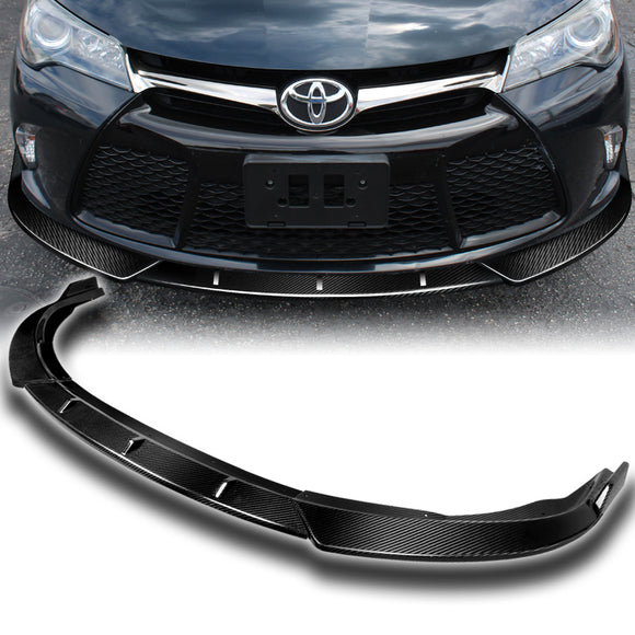 2015-2017 Toyota Camry Real Carbon Fiber 3-Piece Front Bumper Body Spoiler Splitter Lip Kit