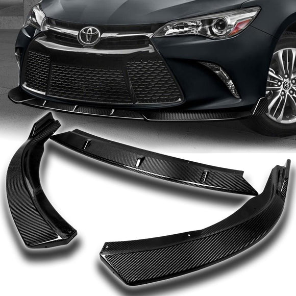2015-2017 Toyota Camry Real Carbon Fiber 3-Piece Front Bumper Body Spoiler Splitter Lip Kit with Free Keychain