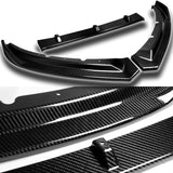 2016-2019 Jaguar XE Real Carbon Fiber 3-Piece Front Bumper Body Spoiler Splitter Lip Kit with Plate Screw Caps