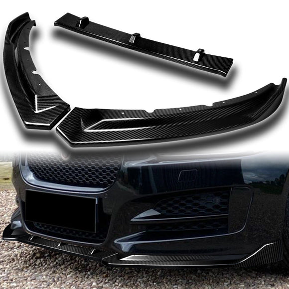 2016-2019 Jaguar XE Real Carbon Fiber 3-Piece Front Bumper Body Spoiler Splitter Lip Kit with Plate Screw Caps