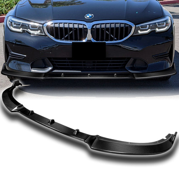 2019-2021 BMW G20 G21 3-Series Sport Real Carbon Fiber 3-Piece Front Bumper Body Spoiler Splitter Lip Kit