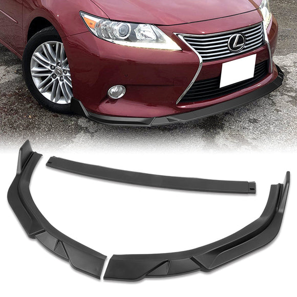 2013-2015 Lexus ES350 ES300h Unpainted Matte Black 3-Piece Front Bumper Body Spoiler Splitter Lip Kit with Plate Caps