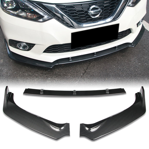 2016-2019 Nissan Sentra Carbon Style 3-Piece Front Bumper Body Spoiler Splitter Lip Kit with Free Gift