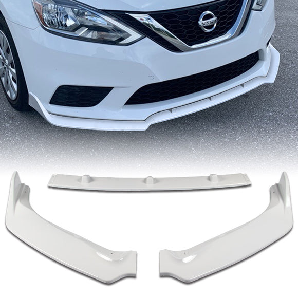2016-2019 Nissan Sentra Painted White 3-Piece Front Bumper Body Spoiler Splitter Lip Kit