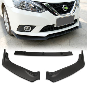 2016-2019 Nissan Sentra Unpainted Matte Black 3-Piece Front Bumper Body Spoiler Splitter Lip Kit with Free Gift