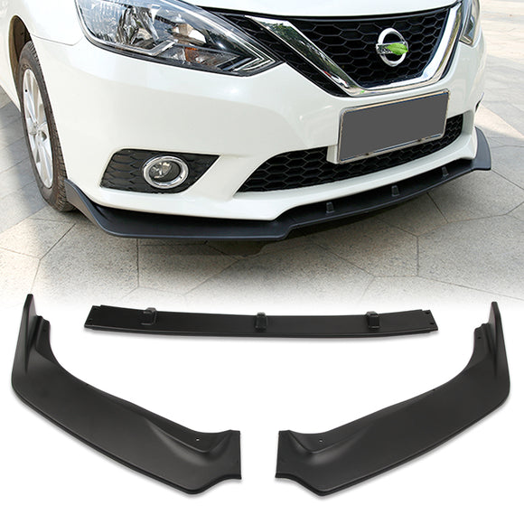 2016-2019 Nissan Sentra Unpainted Matte Black 3-Piece Front Bumper Body Spoiler Splitter Lip Kit