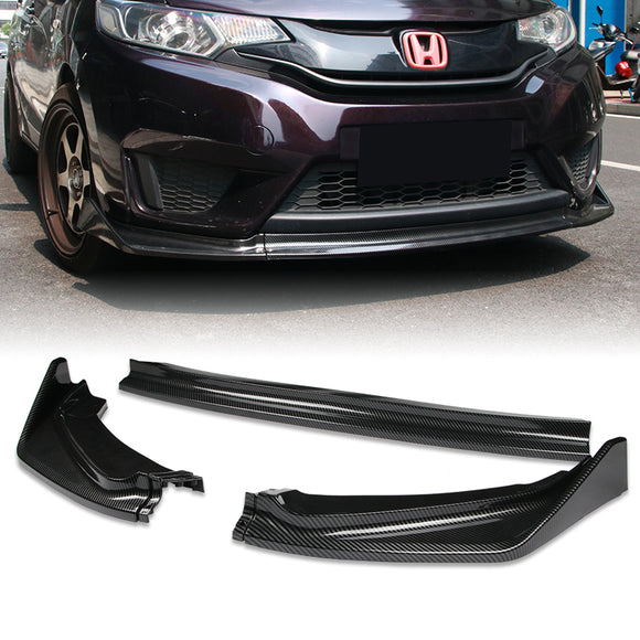 2014-2017 Honda Fit JDM Carbon Look 3-Piece Front Bumper Body Spoiler Splitter Lip Kit with Keychain Set