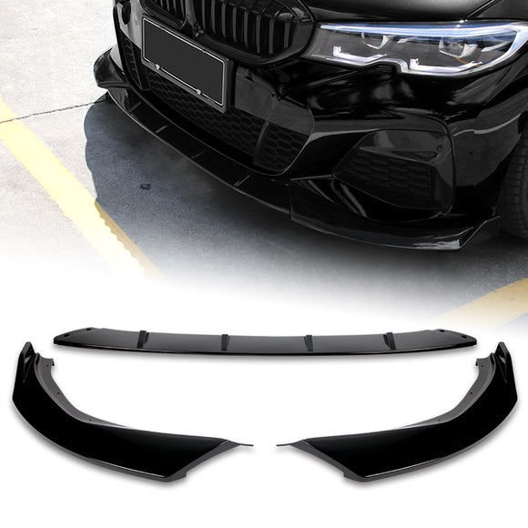 2019-2021 BMW G20 M-Sport M340i Painted Black 3-Piece Front Bumper Body Spoiler Splitter Lip Kit with Free Gift