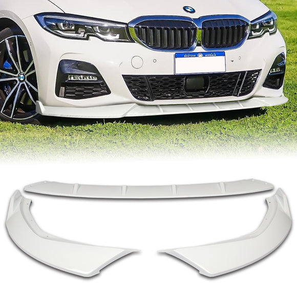 2019-2021 BMW G20 M-Sport M340i Painted White 3-Piece Front Bumper Body Spoiler Splitter Lip Kit with Free Gift