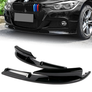 2012-2018 BMW M-Sport M-Tech Painted Black 2-Piece Front Bumper Body Spoiler Splitter Lip Kit with Hood Vinyl Sticker