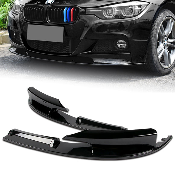 2012-2018 BMW M-Sport M-Tech Painted Black 2-Piece Front Bumper Body Spoiler Splitter Lip Kit with Hood Vinyl Sticker