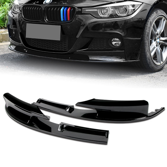 2012-2018 BMW M-Sport M-Tech Painted Black 2-Piece Front Bumper Body Spoiler Splitter Lip Kit