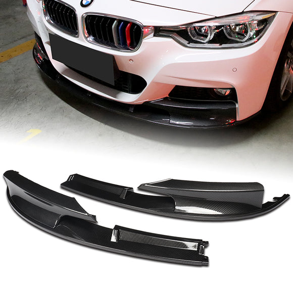 2012-2018 BMW M-Sport M-Tech Carbon Style 2-Piece Front Bumper Body Spoiler Splitter Lip Kit with Hood Vinyl Sticker