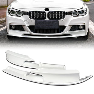 2012-2018 BMW M-Sport M-Tech Painted White 2-Piece Front Bumper Body Spoiler Splitter Lip Kit with Hood Vinyl Sticker