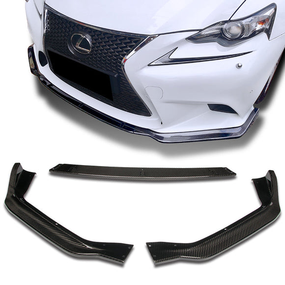 2014-2016 Lexus IS250 IS350 F-Sport Real Carbon Fiber 3-Piece Front Bumper Body Spoiler Splitter Lip Kit with Free Gift