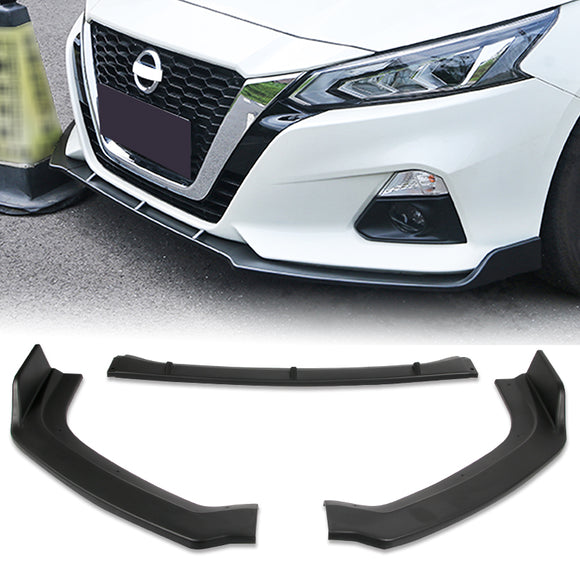 2019-2021 Nissan Altima Unpainted Matte Black 3-Piece Front Bumper Body Spoiler Splitter Lip Kit