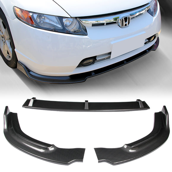 2006-2008 Honda Civic 4DR JDM CS-Style Carbon Look 3-Piece Front Bumper Body Spoiler Splitter Lip Kit
