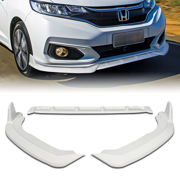 2018-2021 Honda Fit JDM Painted White 3-Piece Front Bumper Body Spoiler Splitter Lip Kit with Keychain Set