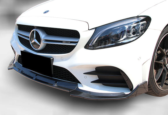 2019-2020 Mercedes W205 C-Class Carbon Style 3-Piece Front Bumper Body Spoiler Splitter Lip Kit