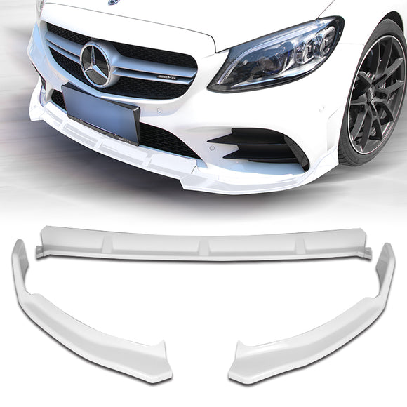 2019-2021 Mercedes W205 C-Class Painted White 3-Piece Front Bumper Body Spoiler Splitter Lip Kit
