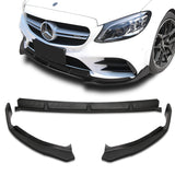 2019-2021 Mercedes W205 C-Class Unpainted Black 3-Piece Front Bumper Body Spoiler Splitter Lip Kit with Keychain