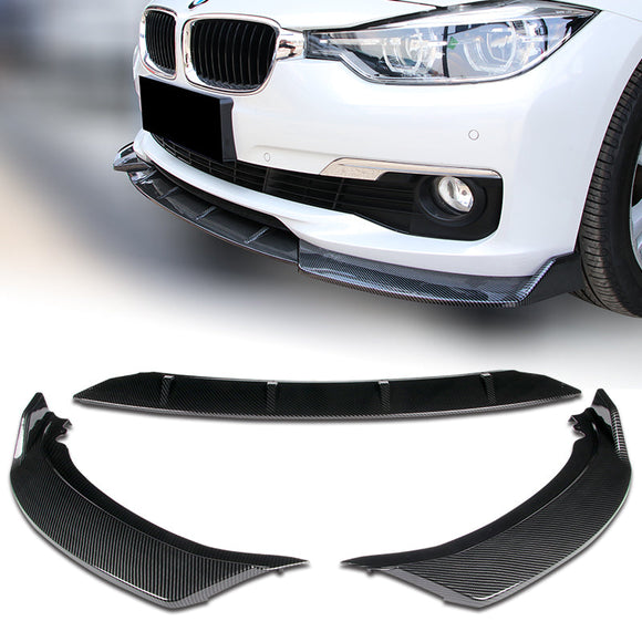 2016-2019 BMW 3-Series F30 F35 Carbon Look 3-Piece Front Bumper Body Spoiler Splitter Lip Kit