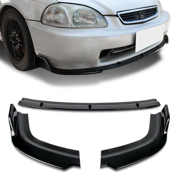 1996-1998 Honda Civic JDM CS-Style Painted Black 3-Piece Front Bumper Body Spoiler Splitter Lip Kit