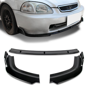 1996-1998 Honda Civic JDM CS-Style Painted Black 3-Piece Front Bumper Body Spoiler Splitter Lip Kit with Key Tag