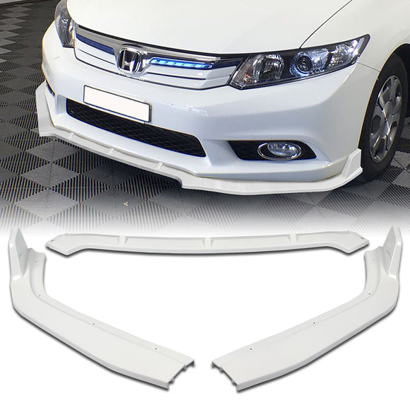 2012 Honda Civic 4DR JDM CS-Style Painted White 3-Piece Front Bumper Body Spoiler Splitter Lip Kit with Emblem