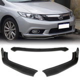 2012 Honda Civic 4DR JDM CS-Style Unpainted Matte Black 3-Piece Front Bumper Body Spoiler Splitter Lip Kit with Emblem