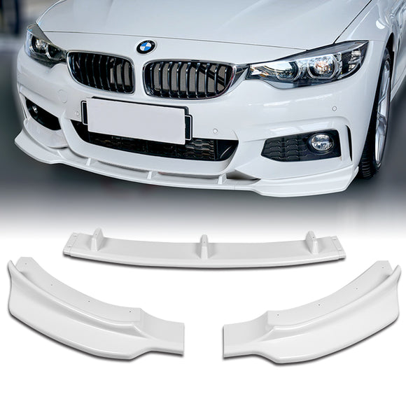 2014-2019 BMW F32 F33 F36 4-Series B-Style M-Sport Painted White 3-Piece Front Bumper Body Spoiler Splitter Lip Kit with Free Gift