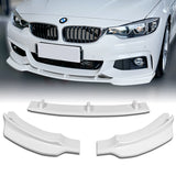 2014-2019 BMW F32 F33 F36 4-Series B-Style M-Sport Painted White 3-Piece Front Bumper Body Spoiler Splitter Lip Kit with Free Gift