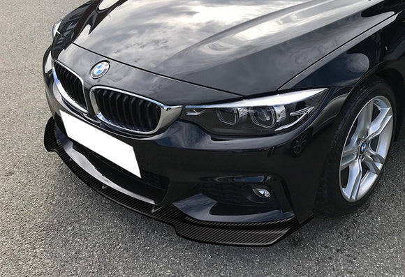 2014-2019 BMW F32 F33 F36 4-Series M-Sport Real Carbon Fiber 3-Piece Front Bumper Body Spoiler Splitter Lip Kit
