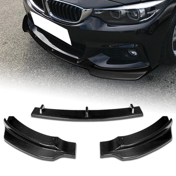 2014-2019 BMW F32 F33 F36 4-Series M-Sport Real Carbon Fiber 3-Piece Front Bumper Body Spoiler Splitter Lip Kit