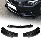 2014-2019 BMW F32 F33 F36 4-Series M-Sport Real Carbon Fiber 3-Piece Front Bumper Body Spoiler Splitter Lip Kit