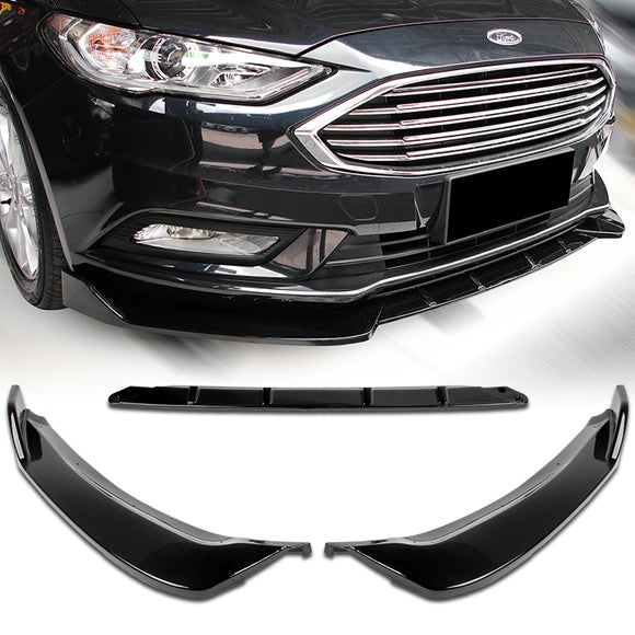2017-2018 Ford Fusion/Mondeo Painted Black 3-Piece Front Bumper Body Spoiler Splitter Lip Kit with Side Mirror Puddle Lights