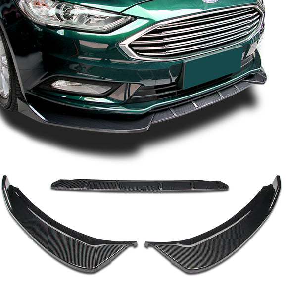 2017-2018 Ford Fusion/Mondeo Carbon Style 3-Piece Front Bumper Body Spoiler Splitter Lip Kit Keychain Set