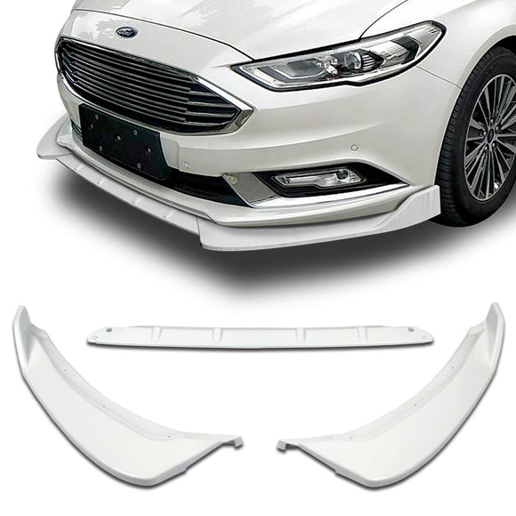 2017-2018 Ford Fusion/Mondeo Painted White 3-Piece Front Bumper Body Spoiler Splitter Lip Kit with Side Mirror Puddle Lights