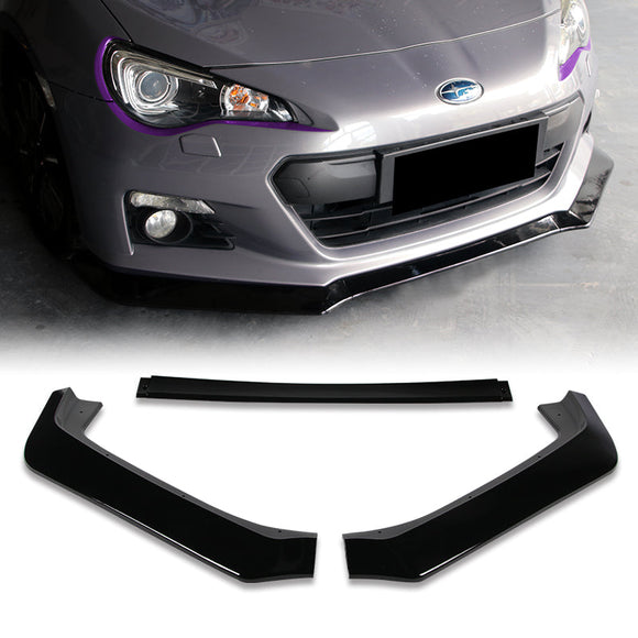 2013-2016 Subaru BRZ JDM CS-Style Painted Black 3-Piece Front Bumper Body Spoiler Splitter Lip Kit with Logo Keychain / Lanyard