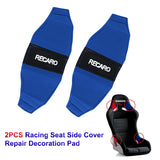 2PCS JDM RECARO Racing Blue PVC Seat Side Cover Repair Decoration Pad Carbon Look