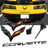 8 pcs Set 2015-2019 Chevrolet Corvette Stingray Crossed Flags Black Carbon Fiber Flash Emblems NEW