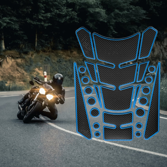 Motorcycle Fuel Tank 3D Gel Pad Protector Carbon Fiber Look Blue Decal Sticker Universal