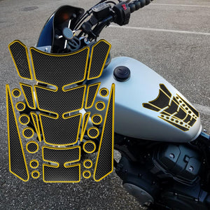 Motorcycle Fuel Tank 3D Gel Pad Protector Carbon Fiber Look Yellow Decal Sticker Universal
