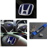 JDM Honda Set Civic & Accord Blue H Emblem For Steering Wheel 54mm x 43mm with Logo Keychain Metal Key Ring