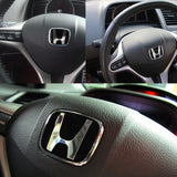 Honda Black Set Genuine Leather 15" Diameter Car Auto Steering Wheel Cover with STEERING EMBLEM BADGE